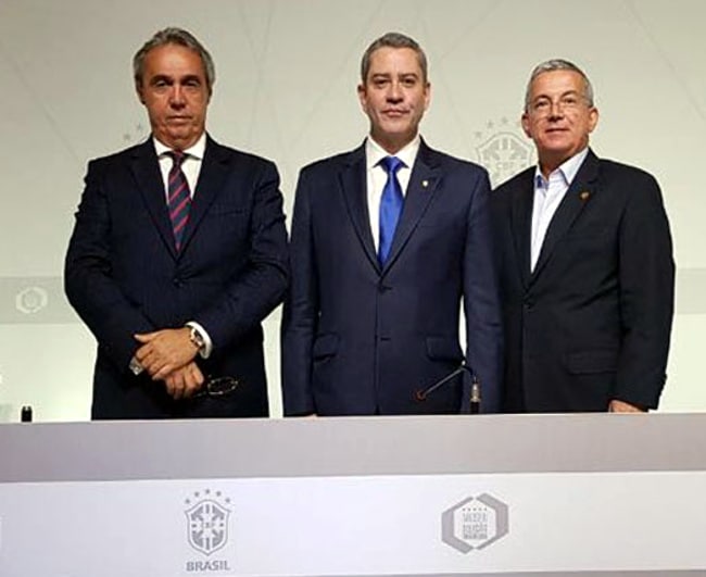 O novo presidente da CBF e o abraço automático de Evandro Carvalho (FPF) e Arnaldo Barros (Sport)