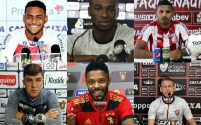 Os backdrops de 19 clubes do Nordeste utilizados nas entrevistas em 2018