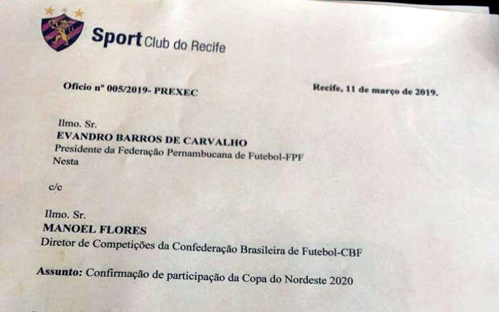 Ofício junto à CBF confirma a volta do Sport à Copa do Nordeste em 2020