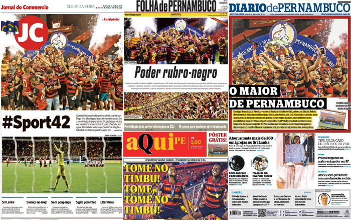 As manchetes dos jornais sobre o título pernambucano do Sport em 2019