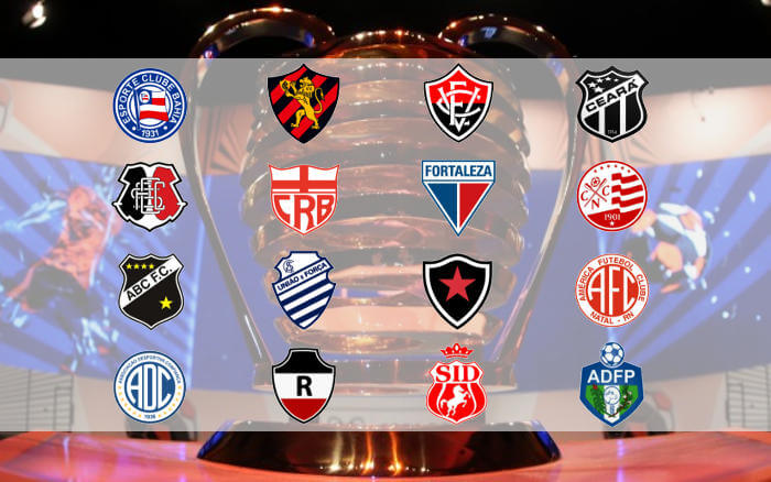 Os 16 clubes na fase principal da Copa do Nordeste de 2020, já com subdivisão de cotas