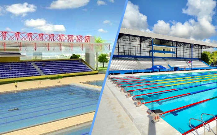 O antes e depois do parque aquático do Santos Dumont, com detalhes olímpicos