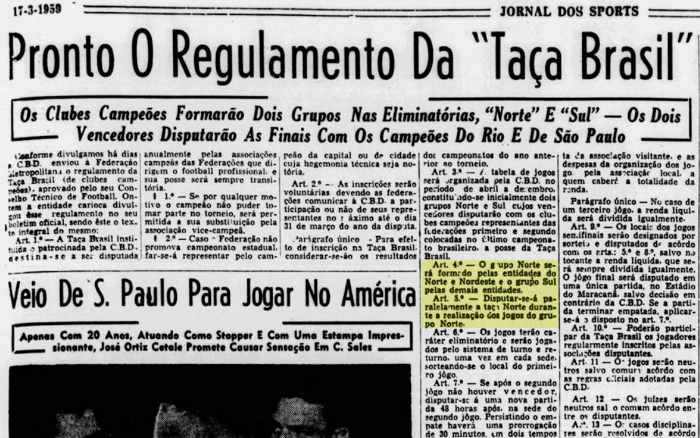 Os títulos regionais oficiais dentro da Taça Brasil, com aval da CBD sobre a “Taça Norte”