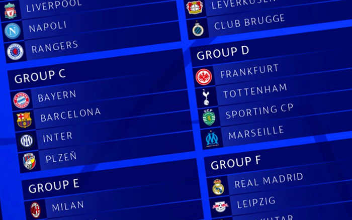 Os grupos da Champions League da temporada 2022/2023; com grupo da morte
