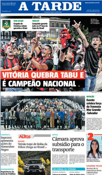 Capa do A Tarde com o Vitória campeão da Série B 2023