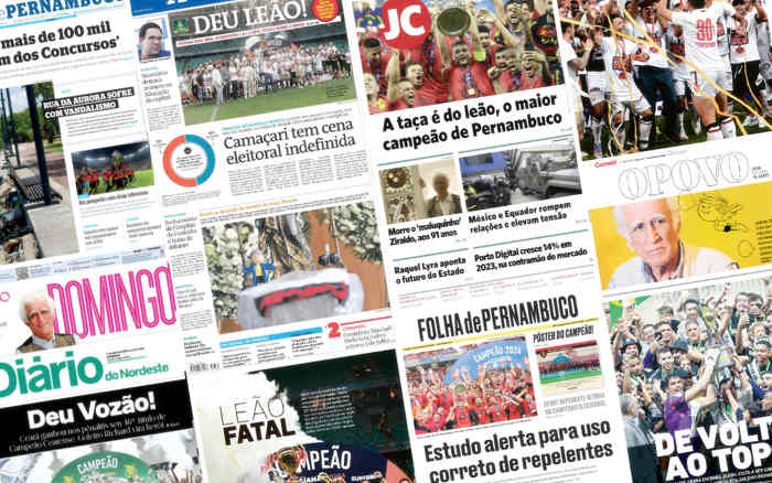 As capas dos jornais nos títulos estaduais de Sport, Ceará e Vitória em 2024