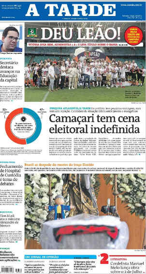 A capa do jornal A Tarde sobre o título do Vitória em 2024