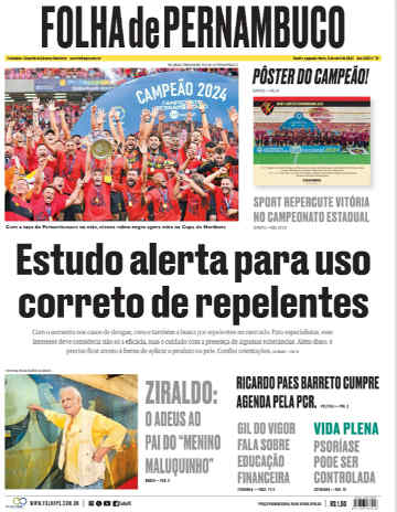 A capa da Folha de Pernambuco sobre o título do Sport em 2024