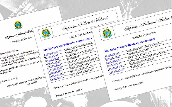 Certidões do STF sobre o  fim dos casos do Brasileirão de 1987