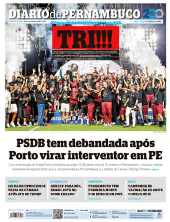 Capa do Diario de Pernambuco (PE) sobre o título estadual do Sport em 2025