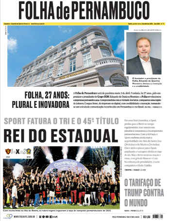 Capa da Folha de Pernambuco (PE) obre o título estadual do Sport em 2025