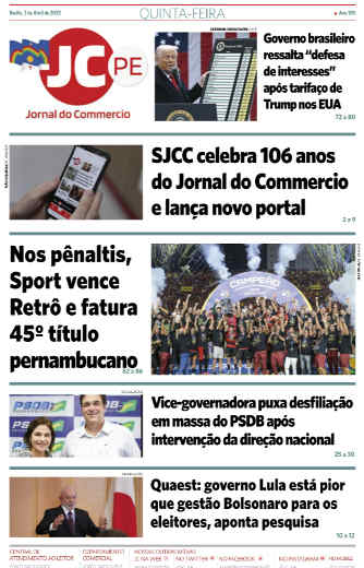 Capa do Jornal do Comercio (PE) sobre o título estadual do Sport em 2025